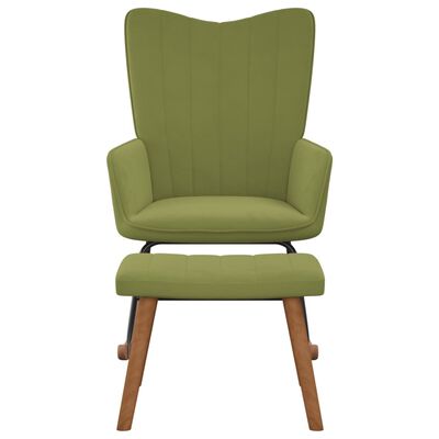 vidaXL Gugalni stol s stolčkom svetlo zelen žamet