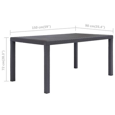 vidaXL Vrtna miza iz plastike 150x90x72 cm izgled ratana rjava
