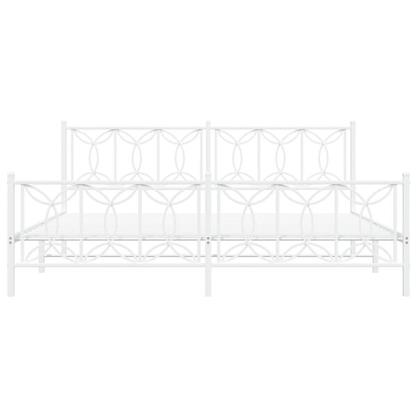 vidaXL Kovinski posteljni okvir z vzglavjem in vznožjem bel 200x200 cm
