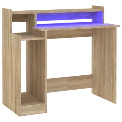 vidaXL Pisalna miza z LED lučkami sonoma hrast 97x45x90 cm inž. les