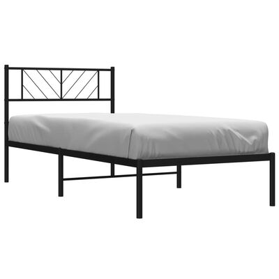vidaXL Kovinski posteljni okvir z vzglavjem črn 75x190 cm