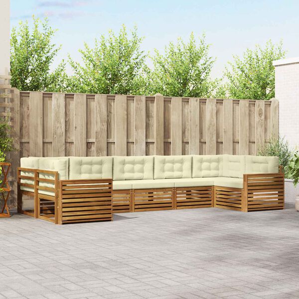 vidaXL Zunanja garnitura za sedenje z blazino 7 pcs Naravna in smetana