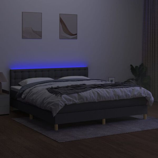 vidaXL Box spring postelja z vzmetnico LED temno siva 180x200 cm blago