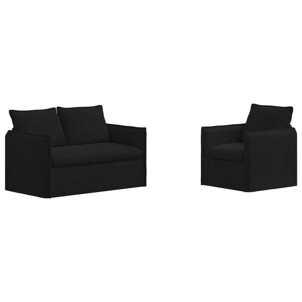 vidaXL Kavčna garnitura 2 pcs Črna 196 x 82 x 85 cm blago