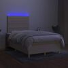 vidaXL Box spring postelja z vzmetnico LED krem 120x190 cm blago