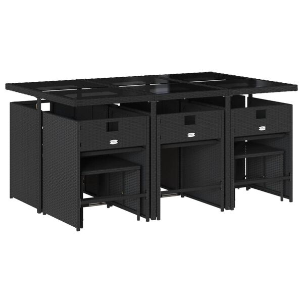 vidaXL Vrtna jedilna garnitura 11-delna z blazinami črna poli ratan