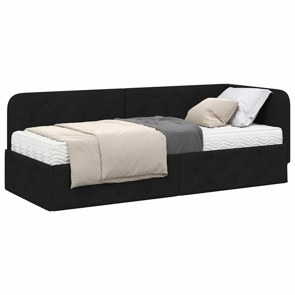 vidaXL Kotna postelja z vzmetnico z vzglavjem Črna 80 x 200 cm blago