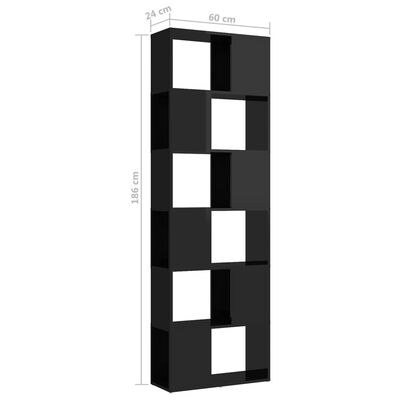 vidaXL Knjižna omara za razdelitev prostora sijaj črna 60x24x186 cm