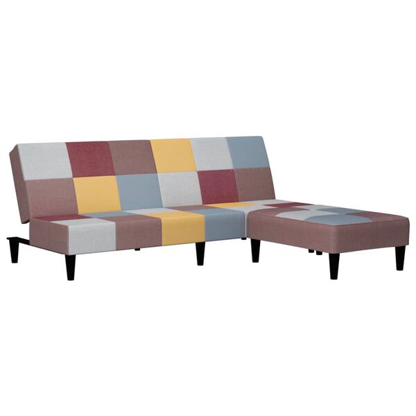 vidaXL Kavč dvosed z leži&scaron;čem in stolčkom večbarvno blago