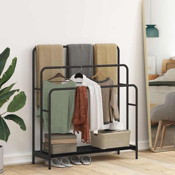 vidaXL Su&scaron;ilnik za oblačila s polico Črna Orehovina 90 x 30 x 100,5 cm