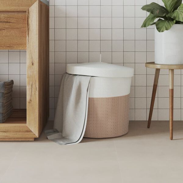 vidaXL Košara za shranjevanje s pokrovom rjava bela Ø40x35 cm bombaž