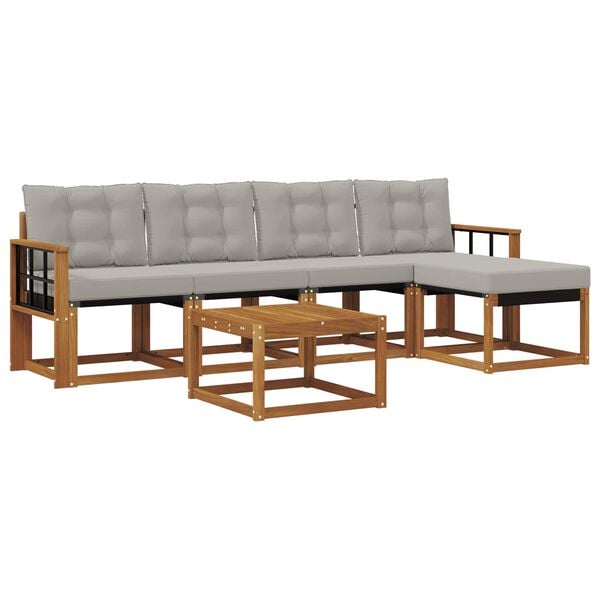 vidaXL Zunanja garnitura za sedenje 6 pcs Naravna in svetlo siva