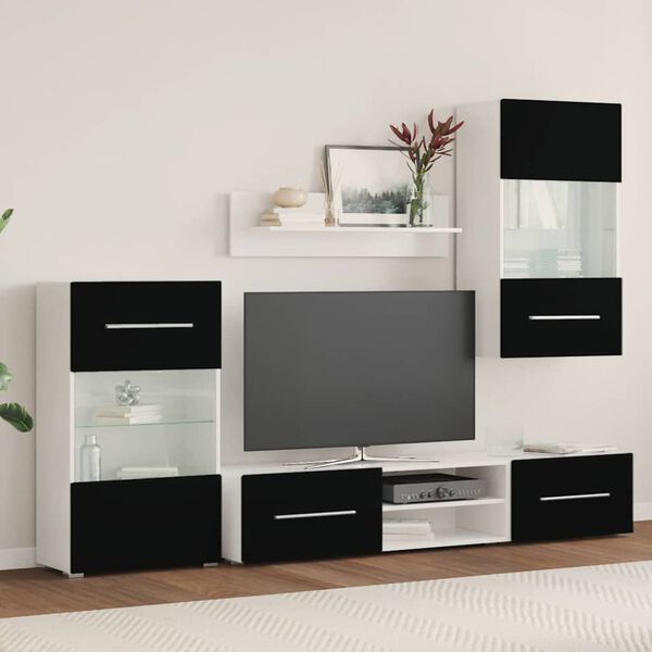 vidaXL 5 kosov TV enote z LED osvetlitvijo Matt Black Engineered Wood