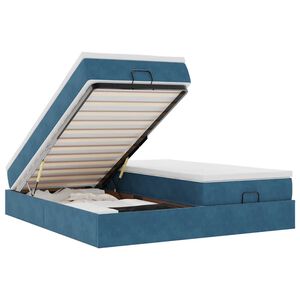 vidaXL Otomanski posteljni okvir z vzmetnicami moder 160x200 cm žamet