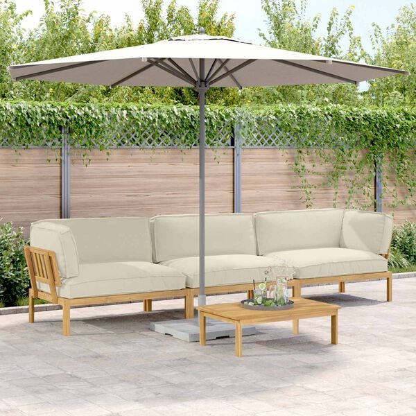 vidaXL Kavčna garnitura z blazino 4 pcs krema Masiven les akacije