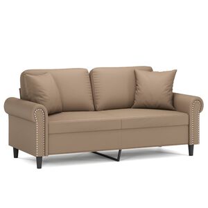 vidaXL Kavč dvosed z okrasnimi blazinami kapučino 120 cm umetno usnje