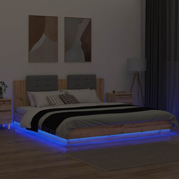 vidaXL Okvir postelje z naslonjalom Umetni hrast 180 x 200 cm