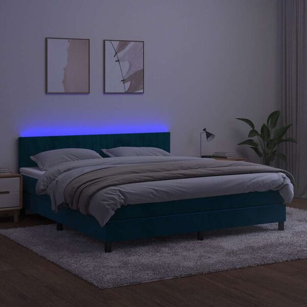 vidaXL Box spring postelja z vzmetnico LED temno modra 160x200cm žamet