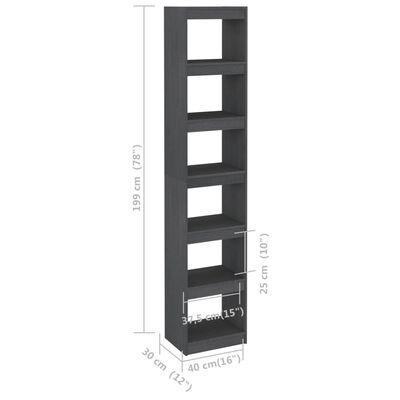 vidaXL Knjižna omara za razdelitev prostora siva 40x30x199 cm