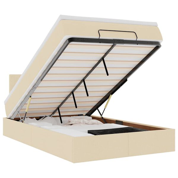 vidaXL Otomanski posteljni okvir z vzmetnico krem 120x200 cm blago