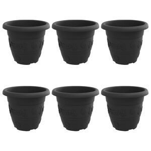 vidaXL Okrogli cvetlični lonec 6 kos Črna &Oslash; 22 x 18 cm Plastika