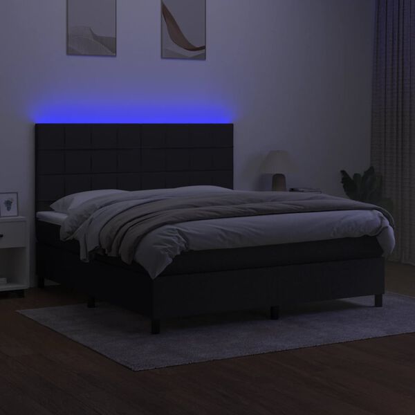 vidaXL Box spring postelja z vzmetnico LED črna 160x200 cm blago