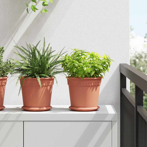 vidaXL Okrogli cvetlični lonec 6 pcs Kamnito rdeča &Oslash; 19 x 16 cm