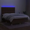 vidaXL Box spring postelja z vzmetnico LED temno rjava 140x190cm blago