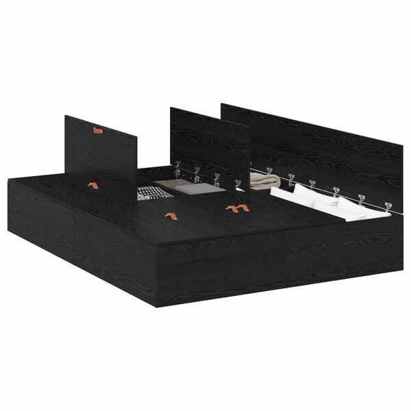 vidaXL Postelja z dodatnim prostorom za shranjevanje Črna Orehovina