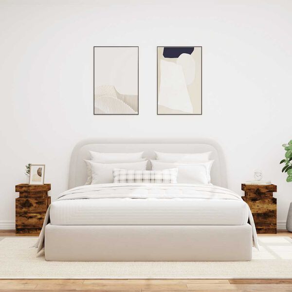 vidaXL Nočna omarica z LED lučkami 2 kosa dimljeni hrast 35x39x55 cm