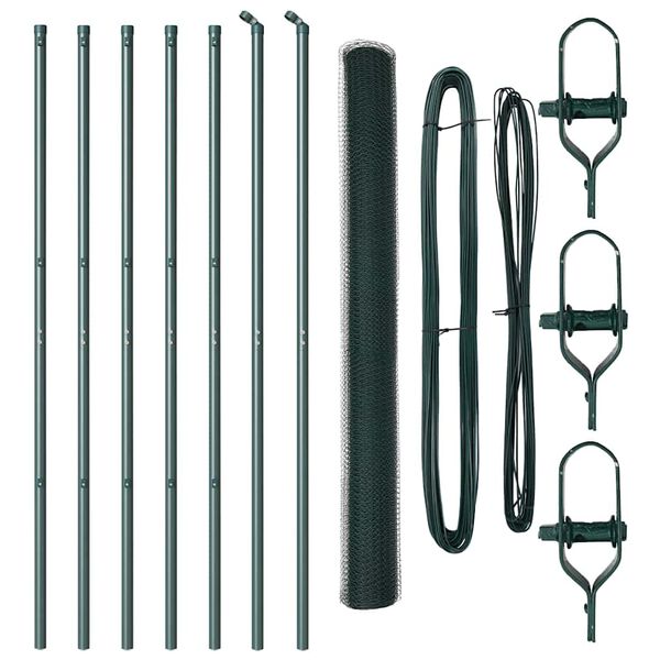 vidaXL Ogrodje s stebri Zelena 1.5 x 10 m Jeklo s PVC premazom