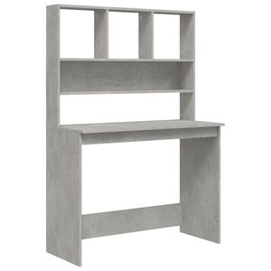 vidaXL Pisalna miza s policami betonsko siva 102x45x148 cm inž. les