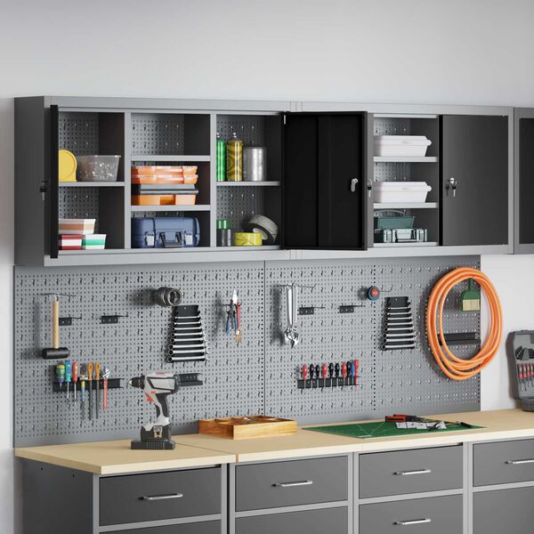 vidaXL Komplet orodnih omar s polico 6 pcs Črna Pra&scaron;no lakirano jeklo