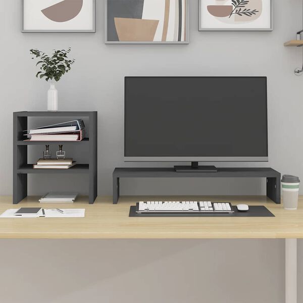 vidaXL Stojalo za zaslon sivo 81x20x30 cm trdna borovina