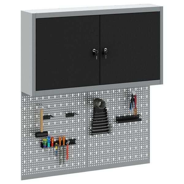 vidaXL Komplet omare in pegboard 3 pcs Črna 100 x 20 x 115 cm Jeklo