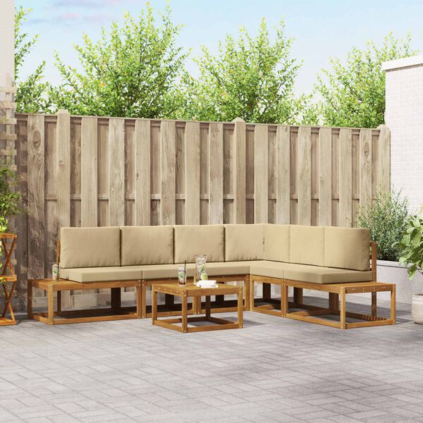 vidaXL Zunanja garnitura za sedenje z blazino 7 Kos Naravna in bež