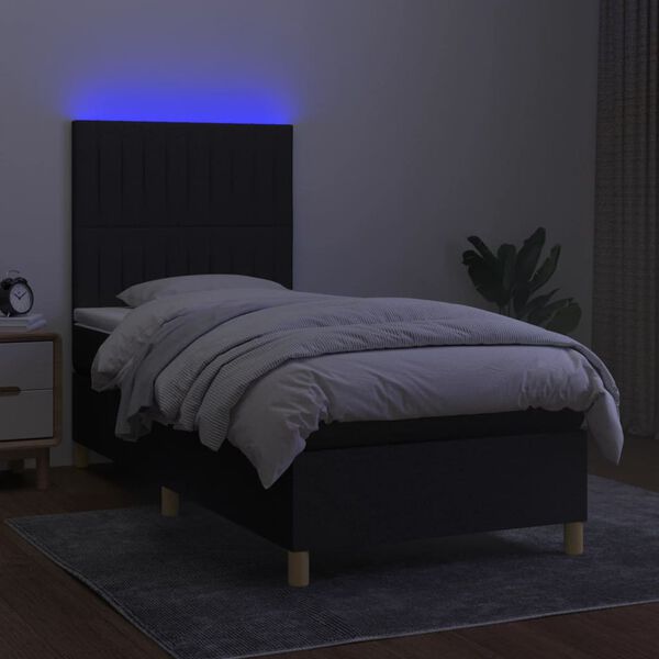 vidaXL Box spring postelja z vzmetnico LED črna 80x200 cm blago