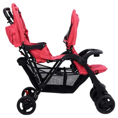 vidaXL Otroški voziček za dvojčke rdeče jeklo