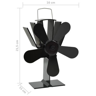 vidaXL Ventilator za kamin na toploto s 5 krili črn