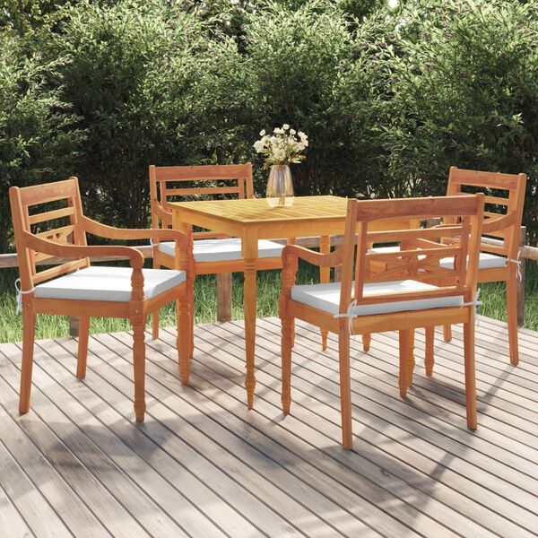 vidaXL Vrtna jedilna garnitura 5-delna z blazinami trdna tikovina