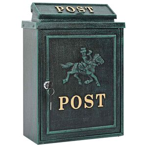 vidaXL Stenska Po&scaron;tna &Scaron;katla Zelena 29 x 13 x 41 cm Lit aluminij