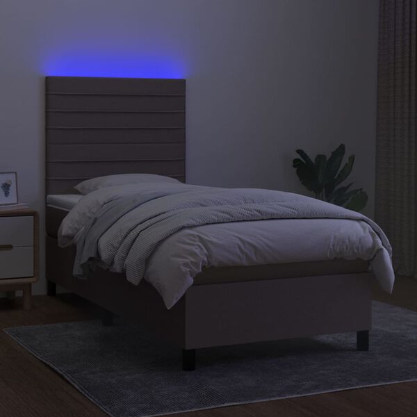 vidaXL Box spring postelja z vzmetnico LED taupe 90x200 cm blago