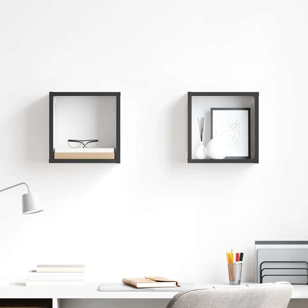 vidaXL Stenske police kockaste 2 kosa visok sijaj sive 26x15x26 cm