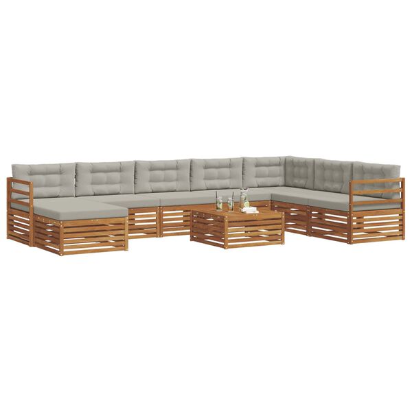 vidaXL Sedežne garniture z blazino 9 pcs Naravna in svetlo siva