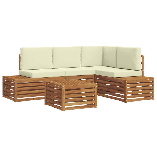 vidaXL Zunanja garnitura za sedenje z blazino 5 Kos Naravna in smetana