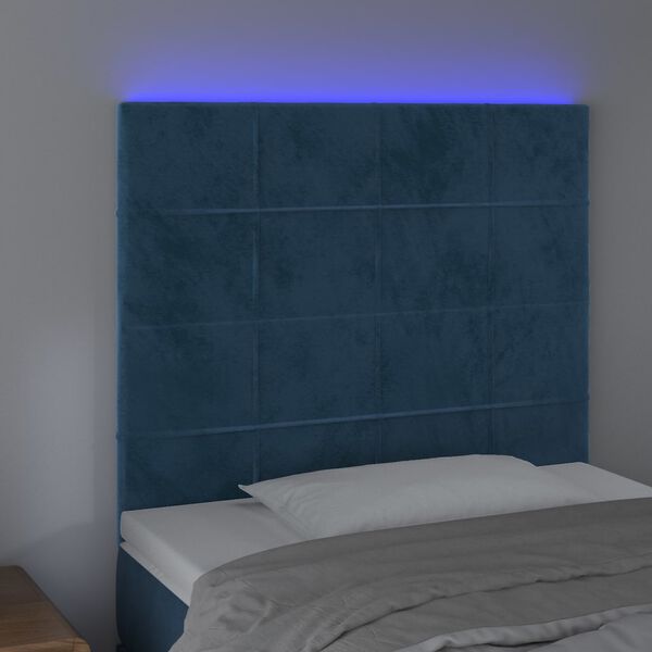 vidaXL LED posteljno vzglavje temno modro 90x5x118/128 cm žamet
