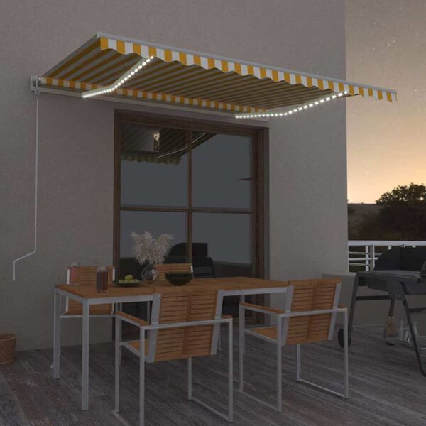 vidaXL Avtomatska tenda LED + senzor 450x350 cm rumeno/bela