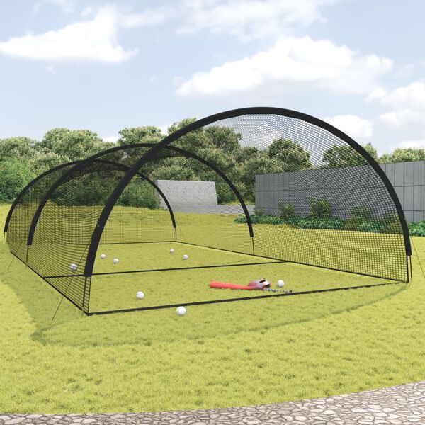 vidaXL Kletka z mrežo za baseball črna 900x400x250 cm poliester