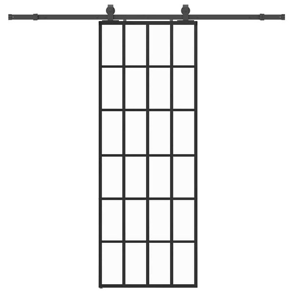 vidaXL Drsna vrata z opremo črna 76x205 cm ESG steklo