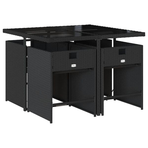 vidaXL Vrtna jedilna garnitura 5-delna z blazinami črn poli ratan